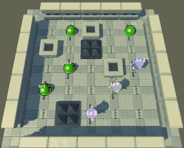 Slime The Slayer Game Development Preview. The image is showing that the slime is moving with grid movement and die when hit the spike